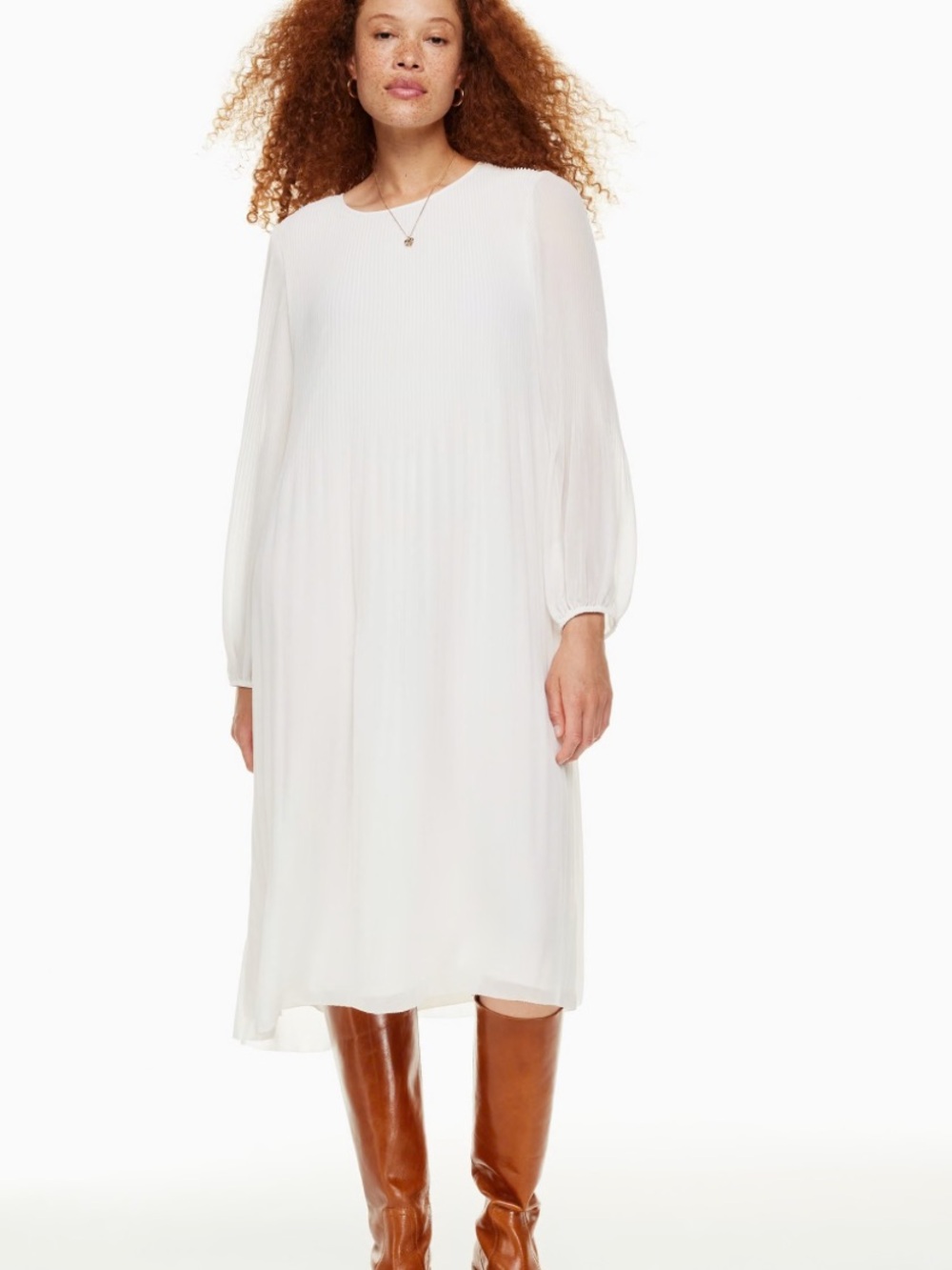 Wilfred daydreamer light birch Cream Pleated Long-Sleeve Midi Dress new m / L